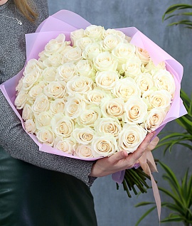 Букет из 51 белой розы premium 60-70 см (Эквадор) в модной упаковке
