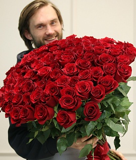Букет из 101 красной розы 60 см (Эквадор) premium