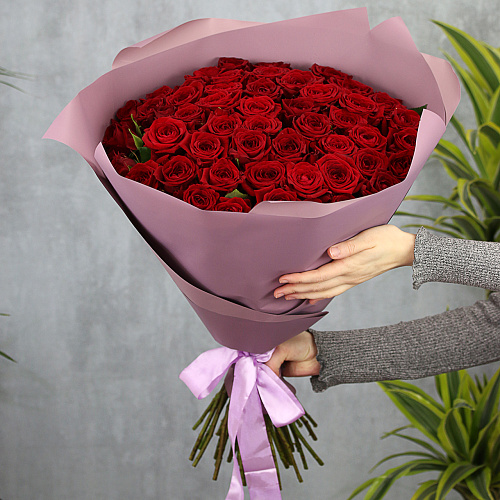 Купить цветы Букет Букет из 51 красной розы 50-60 см (Россия) в упаковке в  интернет магазине в Москве